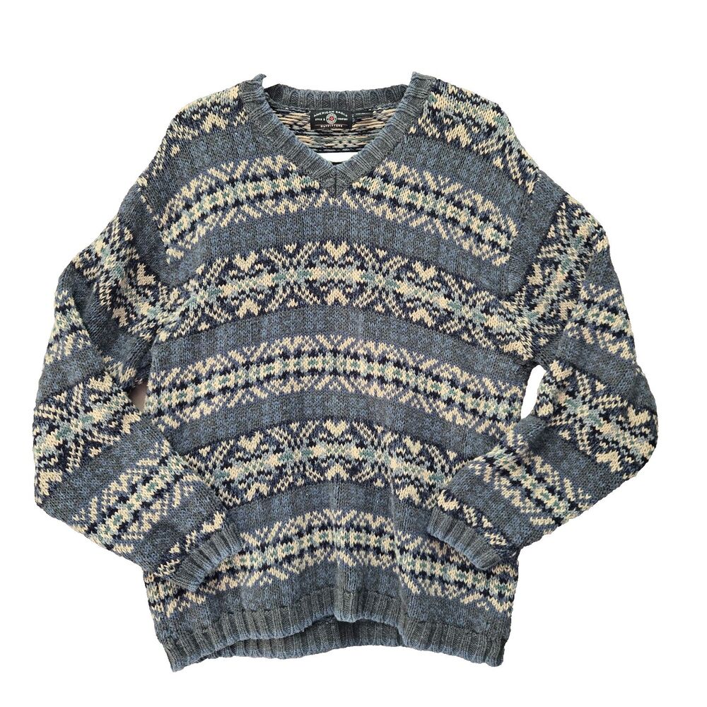 Vintage American Eagle Outfitters Blue Beige Knit Sweater Size Large Pullover